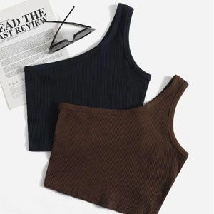 2 Piece! One Shoulder Cropped Tank Top